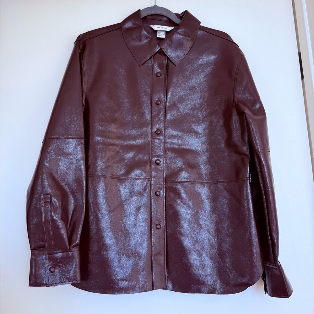Burgundy Faux Leather Button-Up Shirt and vest